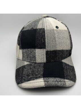 Black White Gray Plaid Flannel Baseball Cap Wool Blend Adjustable Hat